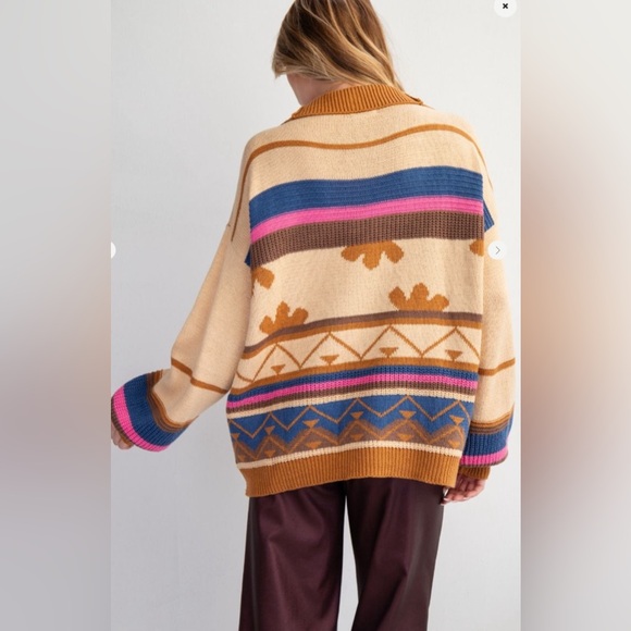 #034 Easel MULTI COLOR PATTERN KNIT SWEATER - Picture 5 of 5
